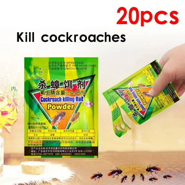 Pesthor powder cockroach killing bait in a 20-pack designed to effectively kill cockroaches