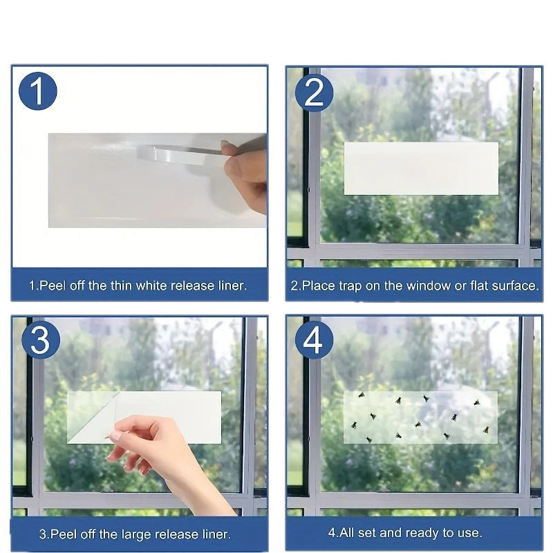 Pesthor fly and fruit fly trap showing application steps with peel-off liners for easy setup