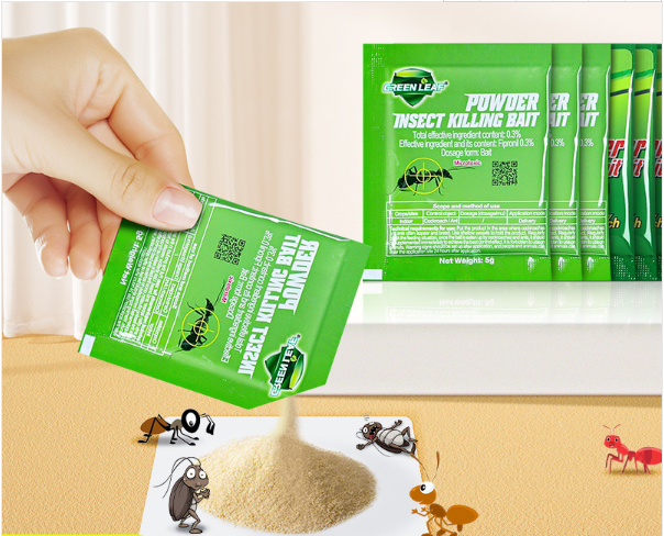 Green Leaf Cockroach & Ant Killer Powder in a 16g packet, effective insect killing bait for pest control