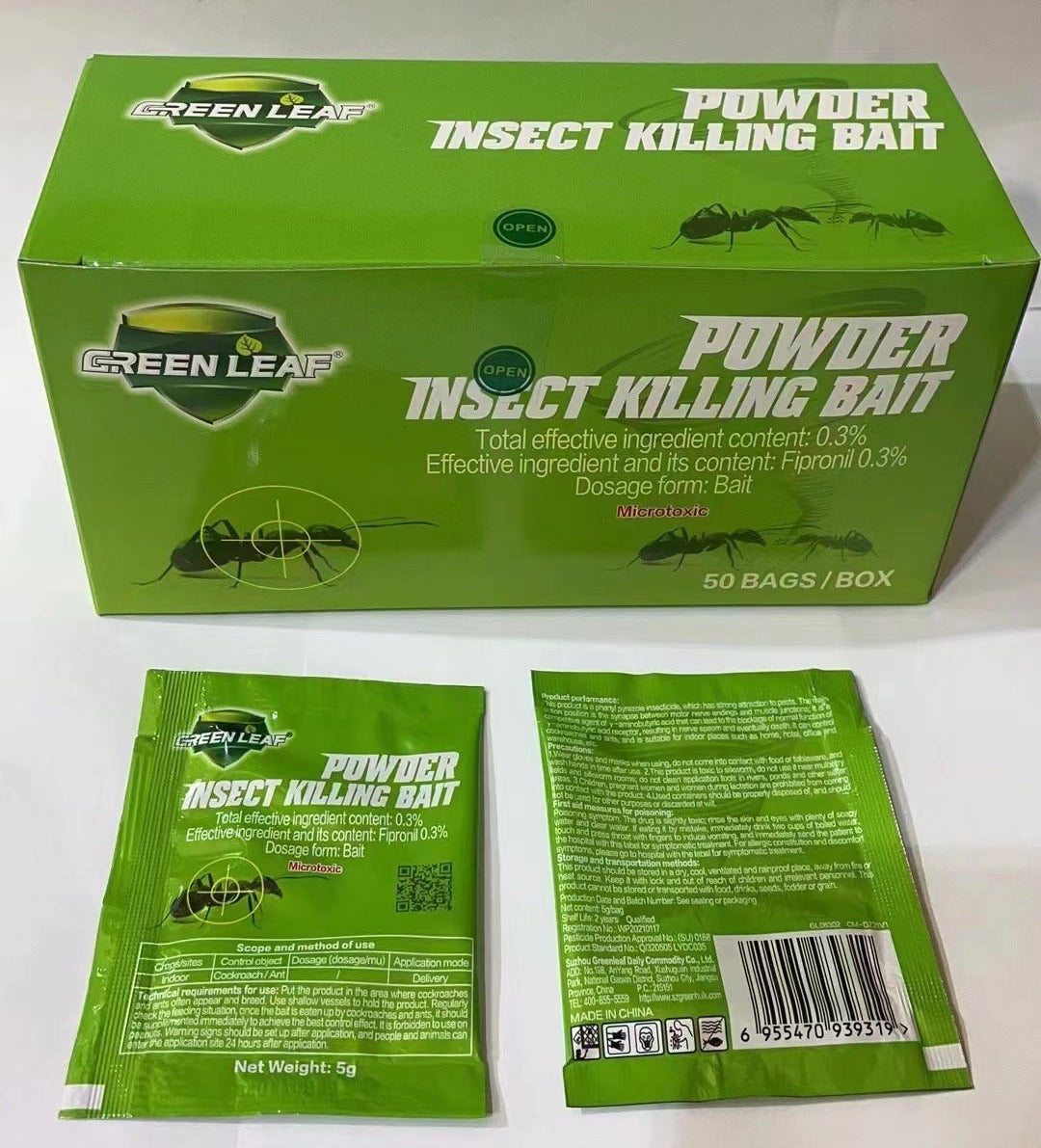 Green Leaf Cockroach & Ant Killer Powder Insect Killing Bait in 5g packets, effective for pest control