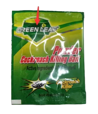 Pesthor Cockroach Killing Bait Powder packet featuring active ingredient and easy use for pest control