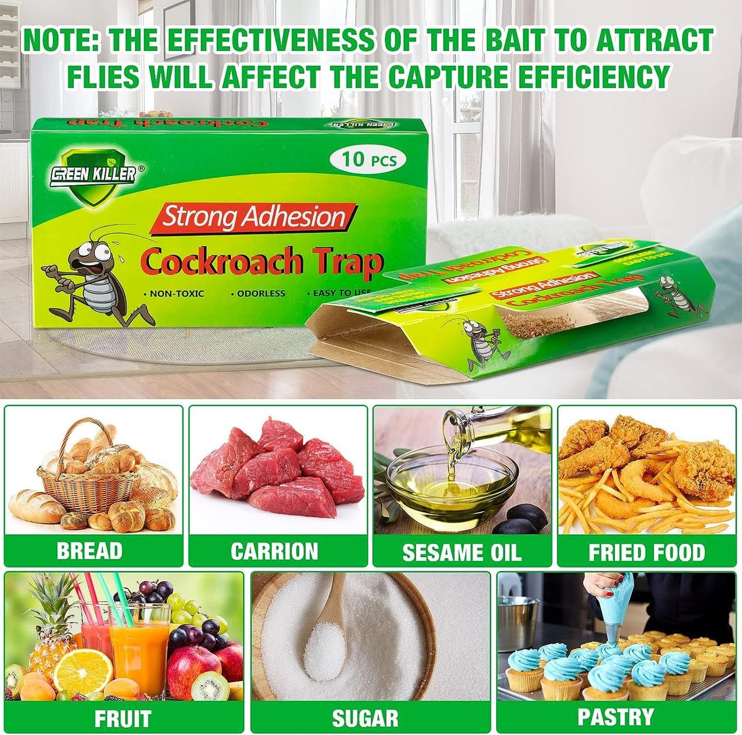 Green Leaf Cockroach Sticky Glue Trap with strong adhesion, 10 pieces for effective pest control