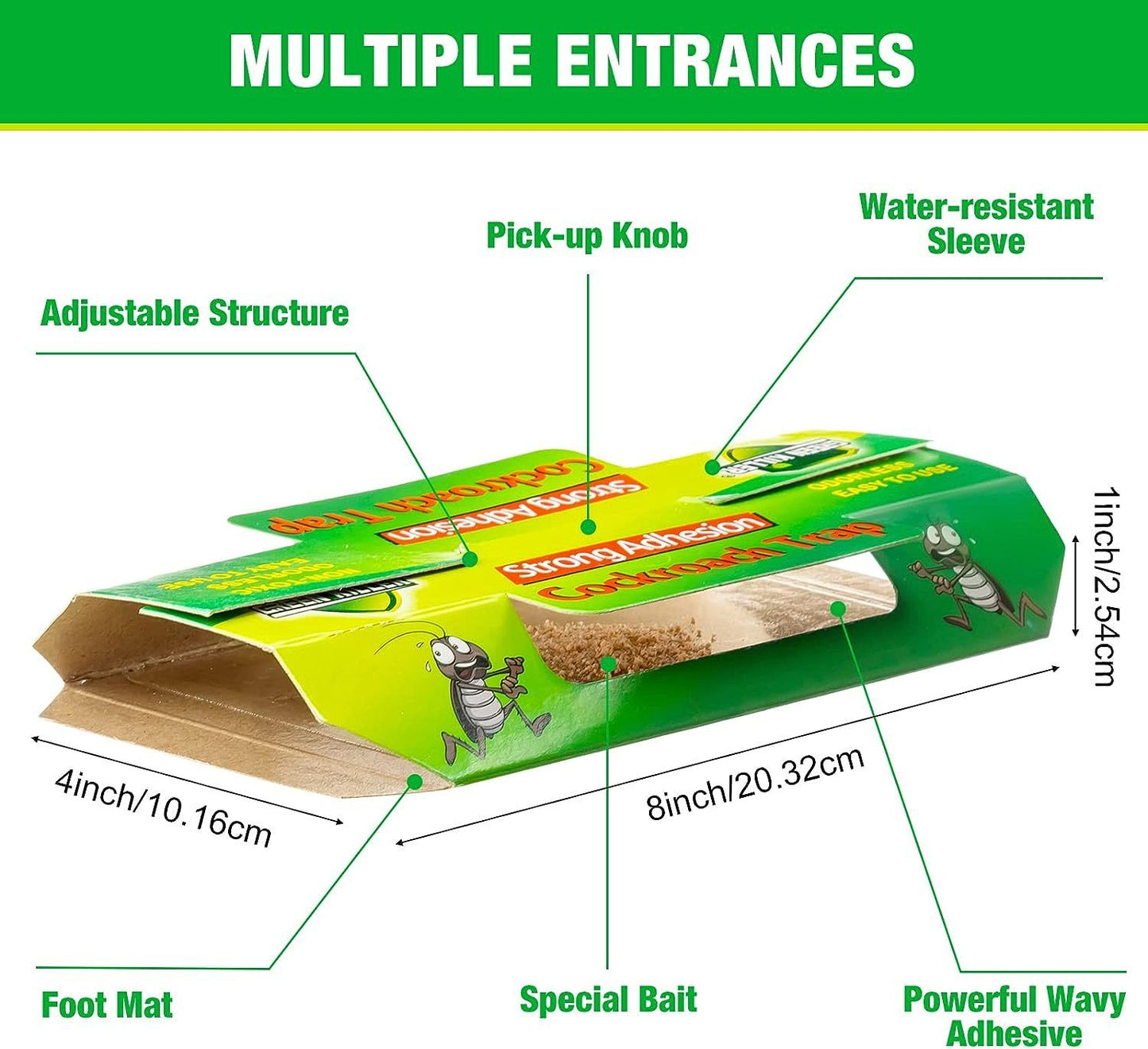Green Leaf Cockroach Sticky Glue Trap with adjustable structure and multiple entrances for effective pest control