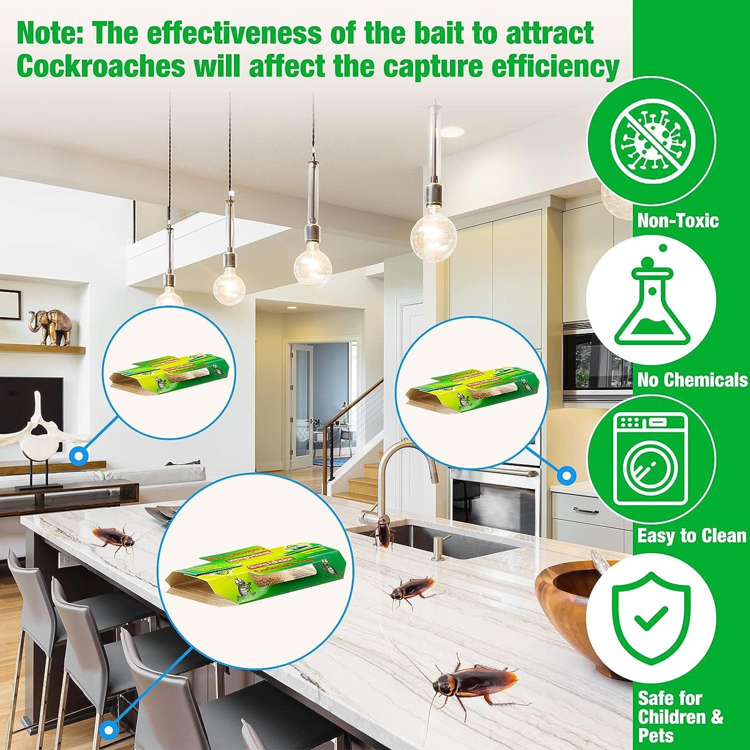 Eprolo Green Leaf Cockroach Sticky Glue Trap, non-toxic pest control for effective cockroach capture.