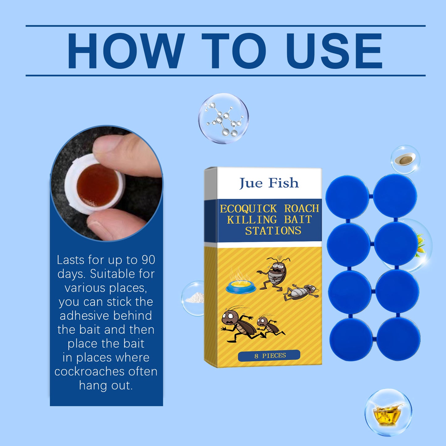 Jue Fish Ecoquick Cockroach Bait Station Paste, 8 pieces for effective pest control lasting up to 90 days