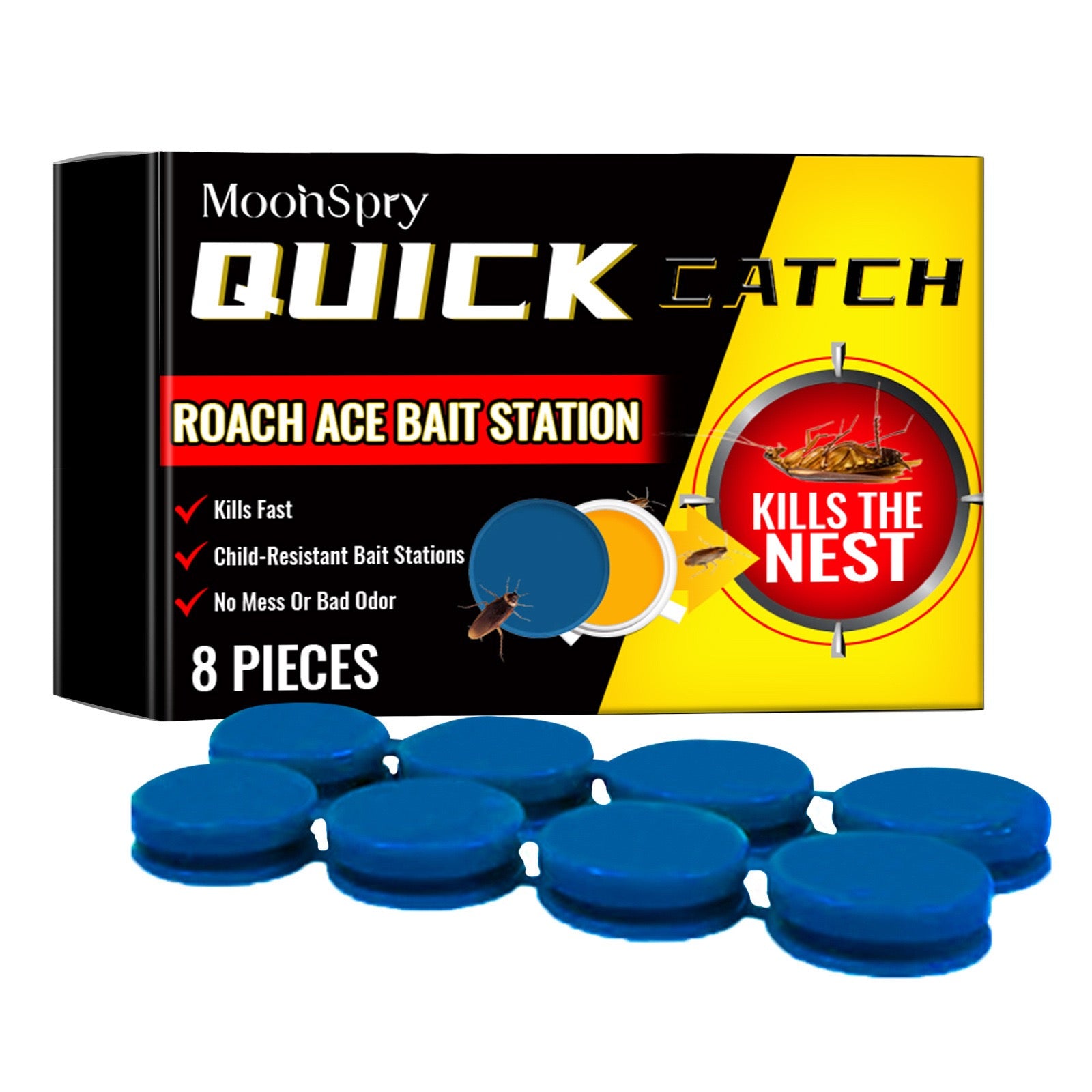 Pesthor Quick Catch Roach Ace Bait Station, 8 pieces, effectively kills cockroaches and their nests