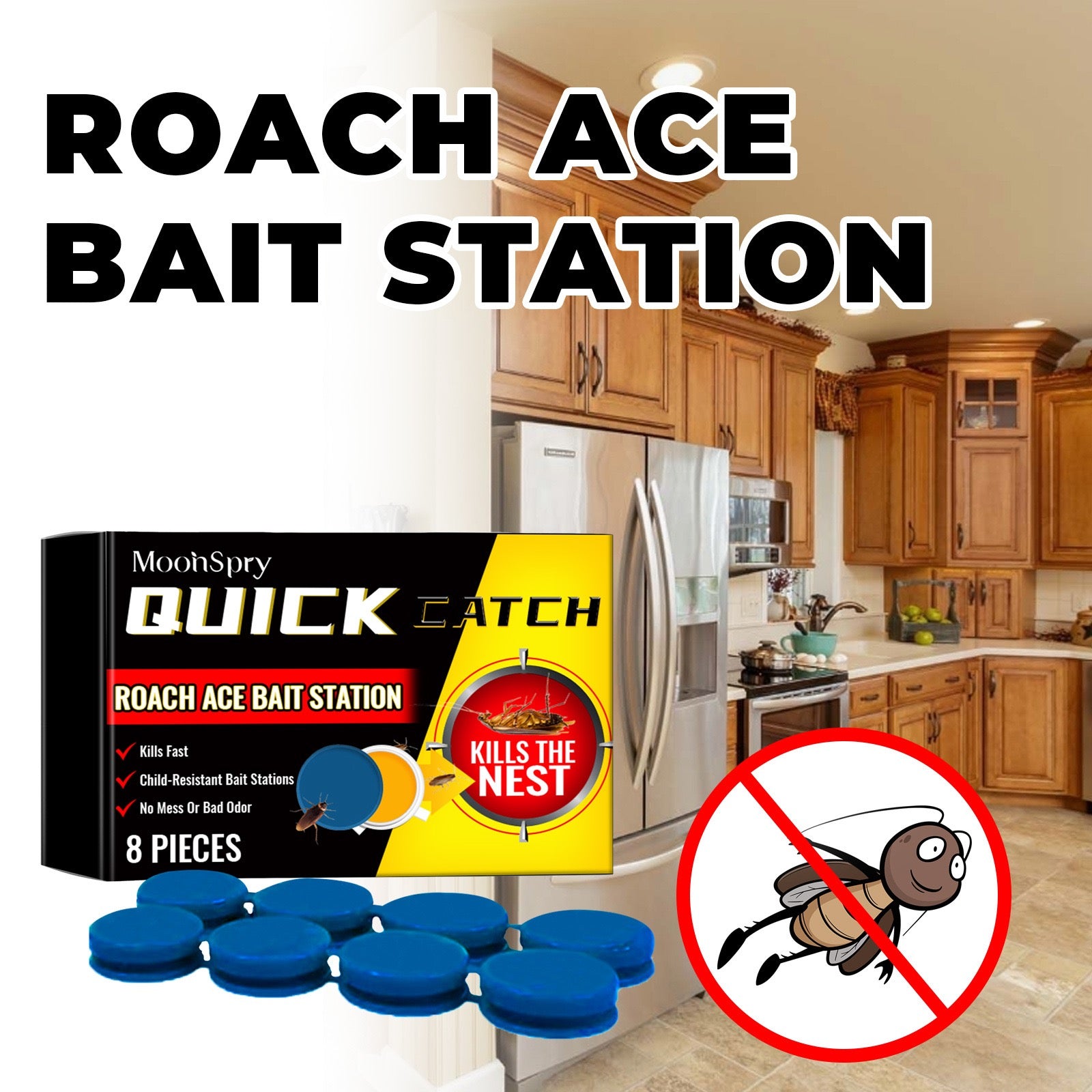 Pesthor Roach Ace Bait Station in a kitchen setting for effective bait station cockroaches control