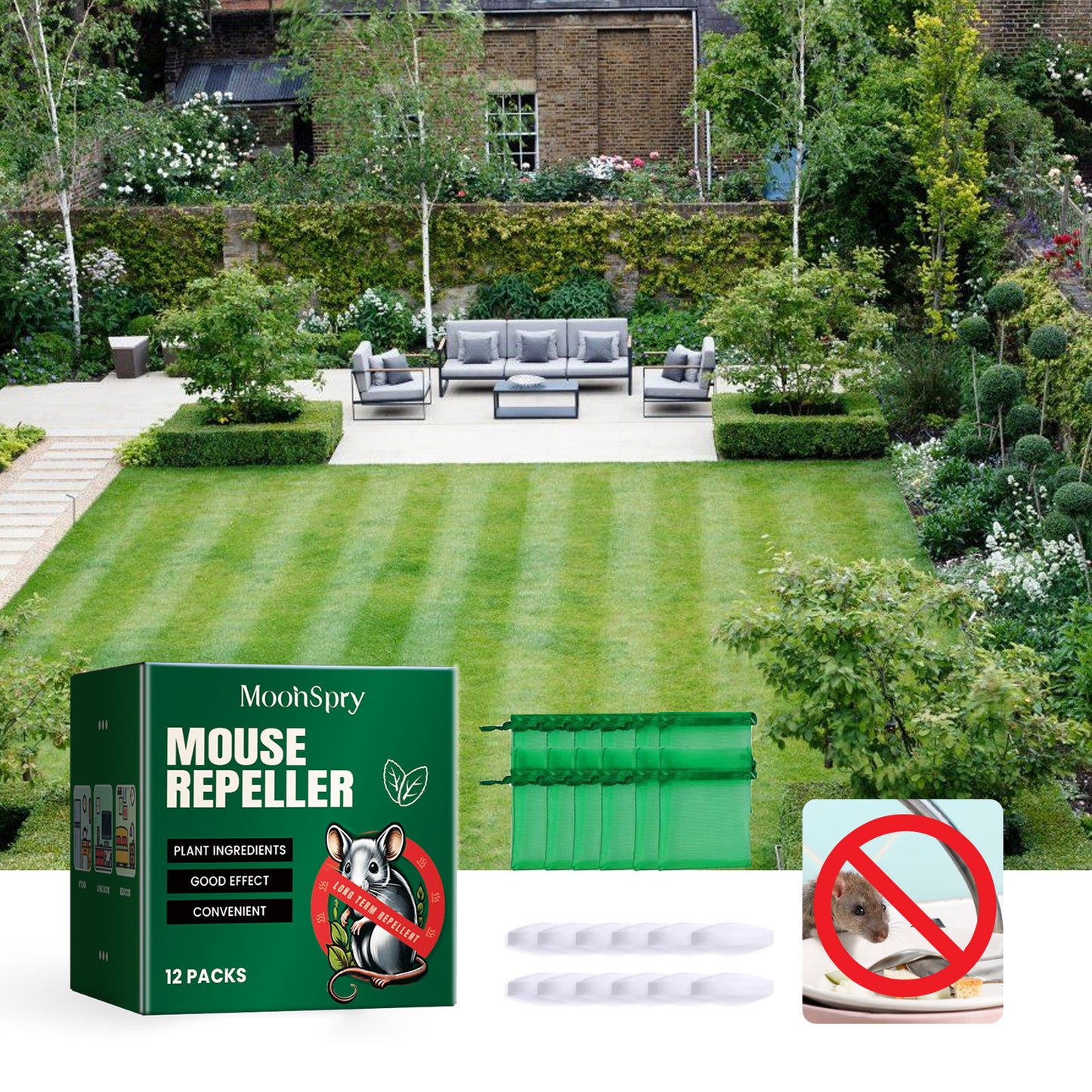 MoonSpry Mouse Repellent Pills in a 12-pack, plant-based, ideal for keeping gardens pest-free