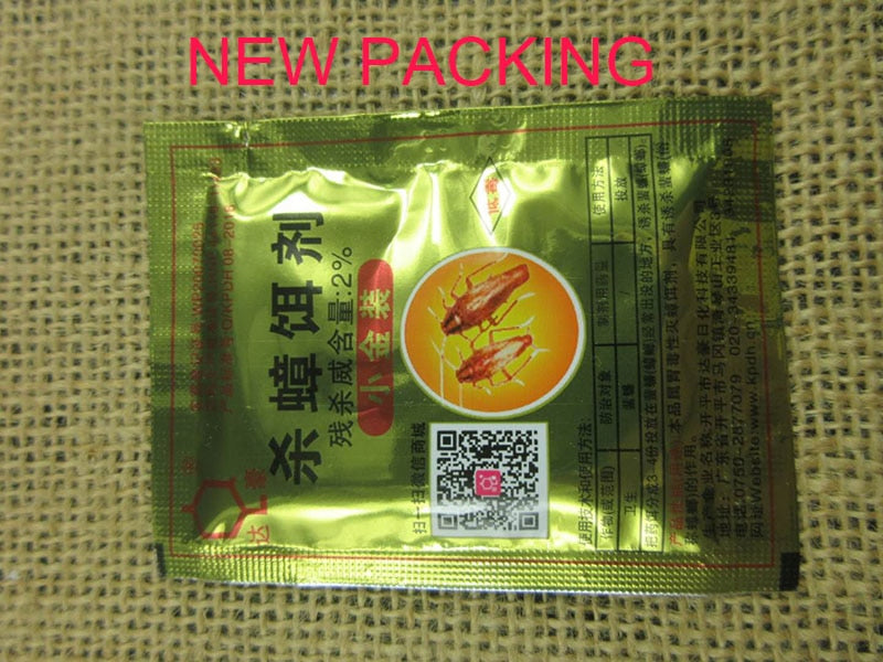 Pesthor powder cockroach killing bait in a gold pouch designed for effective pest control