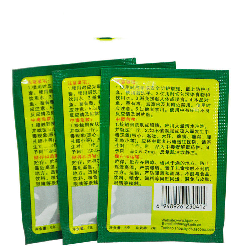 Pesthor powder cockroach killing bait packets in green with instructions for effective pest control